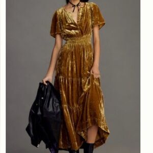 Anthropologie Velvet Maxi Dress in Gold